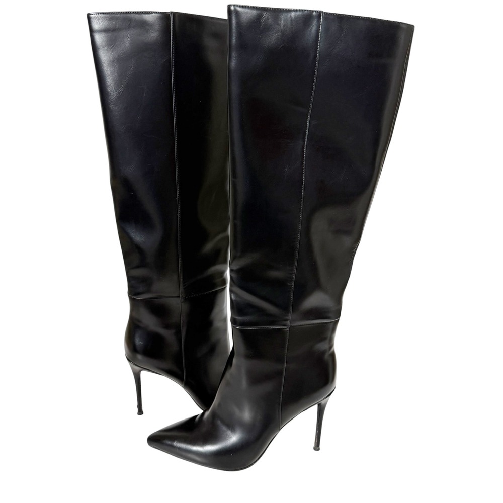 Jeffrey Campbell Arsen H2 Black Faux Leather Over The Knee Stiletto Boot Size 8